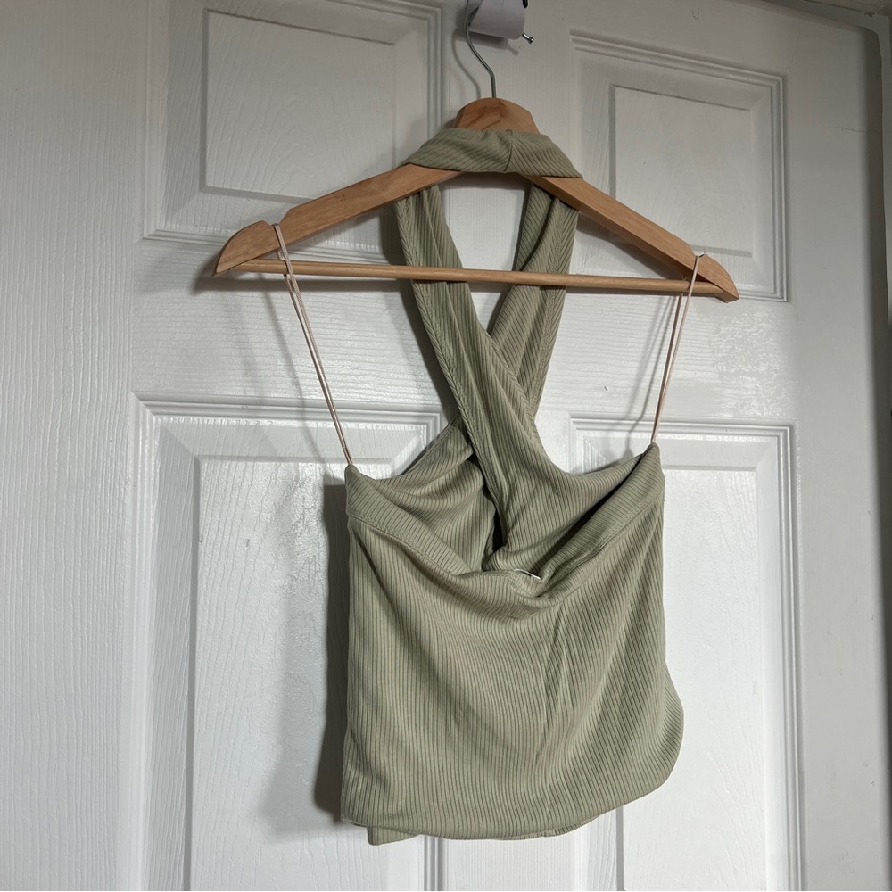 Wilfred Cris cross halter top in sage green - Picture 2 of 4